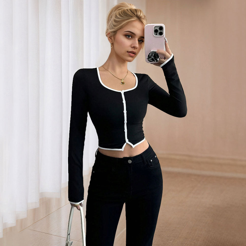 Sexet kort top med lange ærmer og slim-fit til efteråret og vinteren