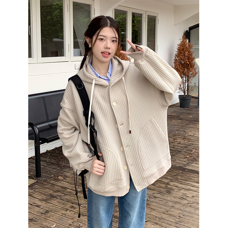 Real Shot Boyfriend Style Lazy And Loose Niche Waffle Coat