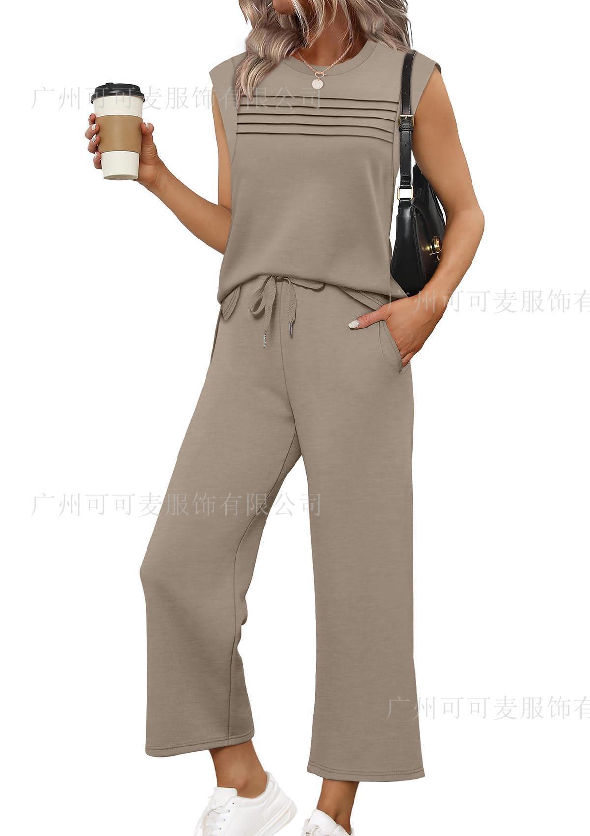 Fashionable Comfortable Casual Sweatshirt Vest Solid Color Set For Women