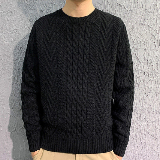 Herre Strikket Tykt Garn Friterede Dej Snoet Sweater