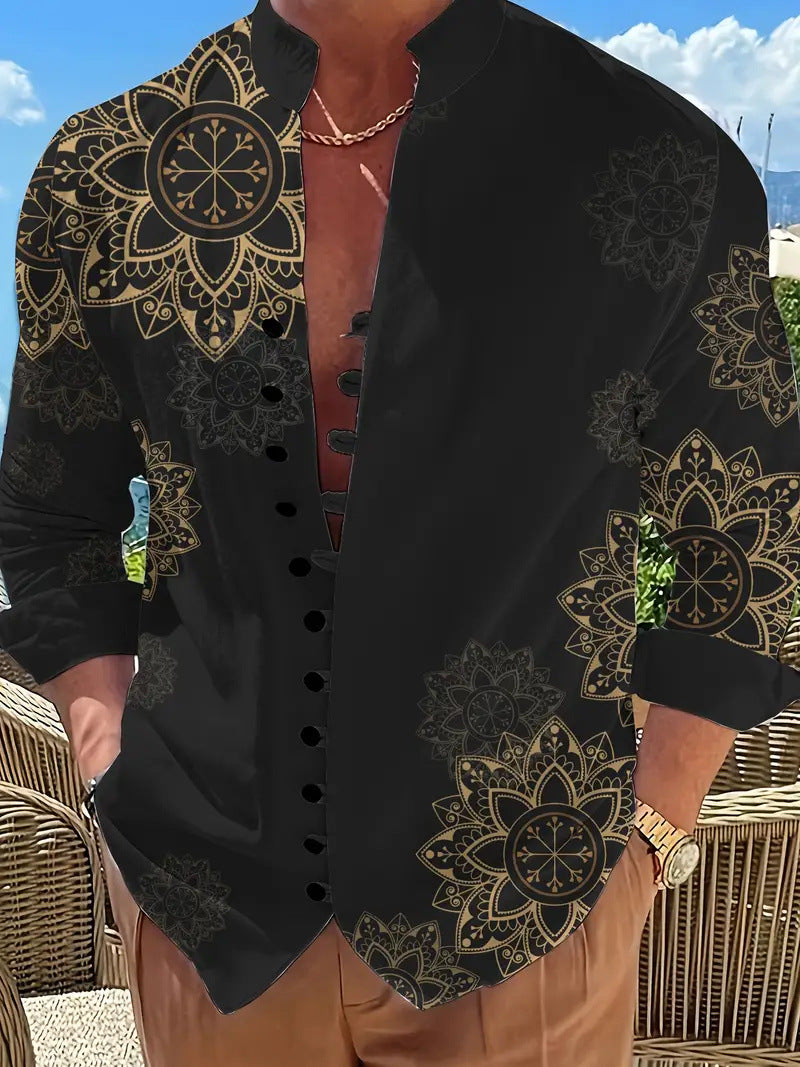 Ancient Ethnic Pattern Fashionable Printed Shirt Cardigan Casual Top