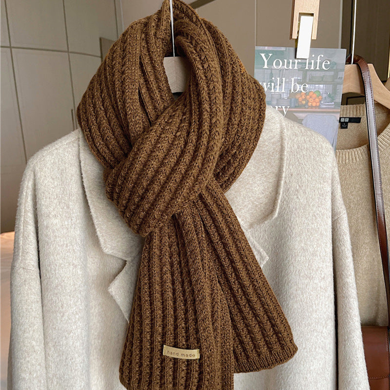 White Harajuku Style Coarse Yarn Knitted Scarf For Women Winter Korean Style All-matching Warm Japanese Style Students Thickened