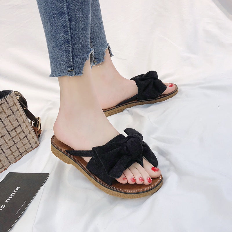 Summer Fashion Outerwear Bow Plywood Slippers Korean