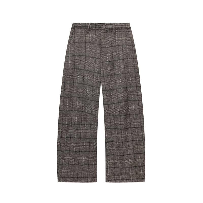 Wool Blend Plaid Ruffle Hem Jacket Pants