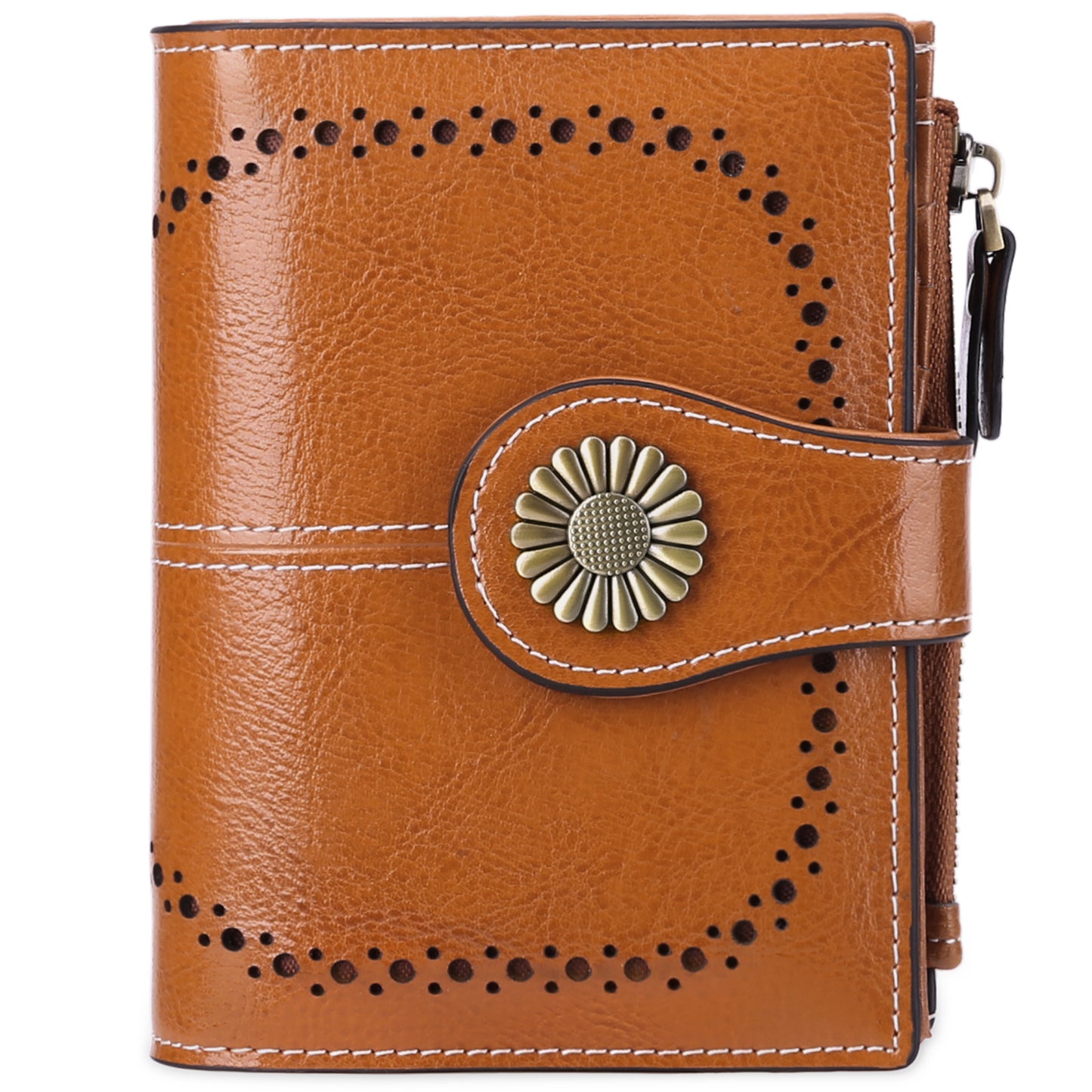 Wallet Women's Short Oil Wax Leather Zipper Card Holder