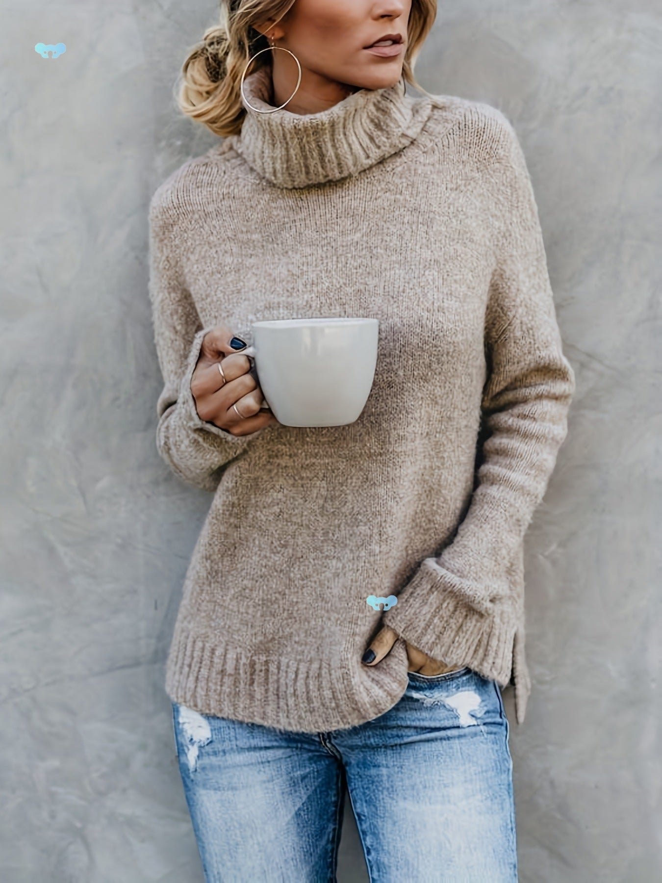 Europæisk og amerikansk langærmet rullekrave-sweater til kvinder i ensfarvet