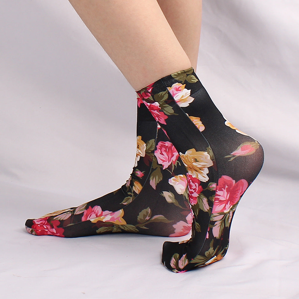 Leopardmønster Store Blomstertrykte Flerfarvede Sokker Sexet Piget Stil Sommer Åndbare Anti-løb