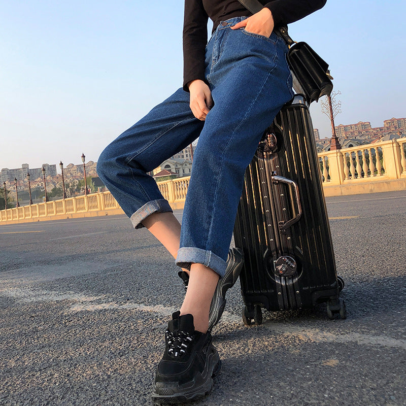 Women's Jeans Korean Style Straight Wide Leg Pants High Waist Drape