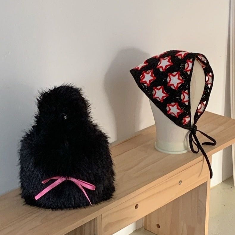Cute Furry Puppy Portable Bowknot Bag