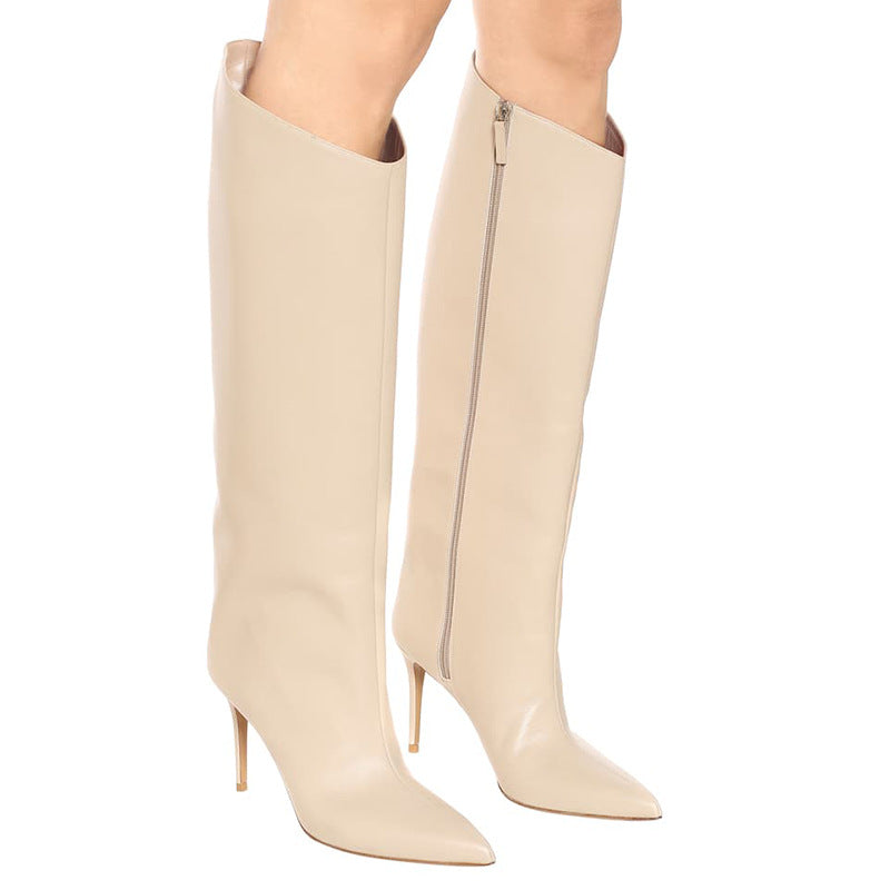 Women's Pointed Toe Stiletto Heel Full Zip Inside Knee Boots