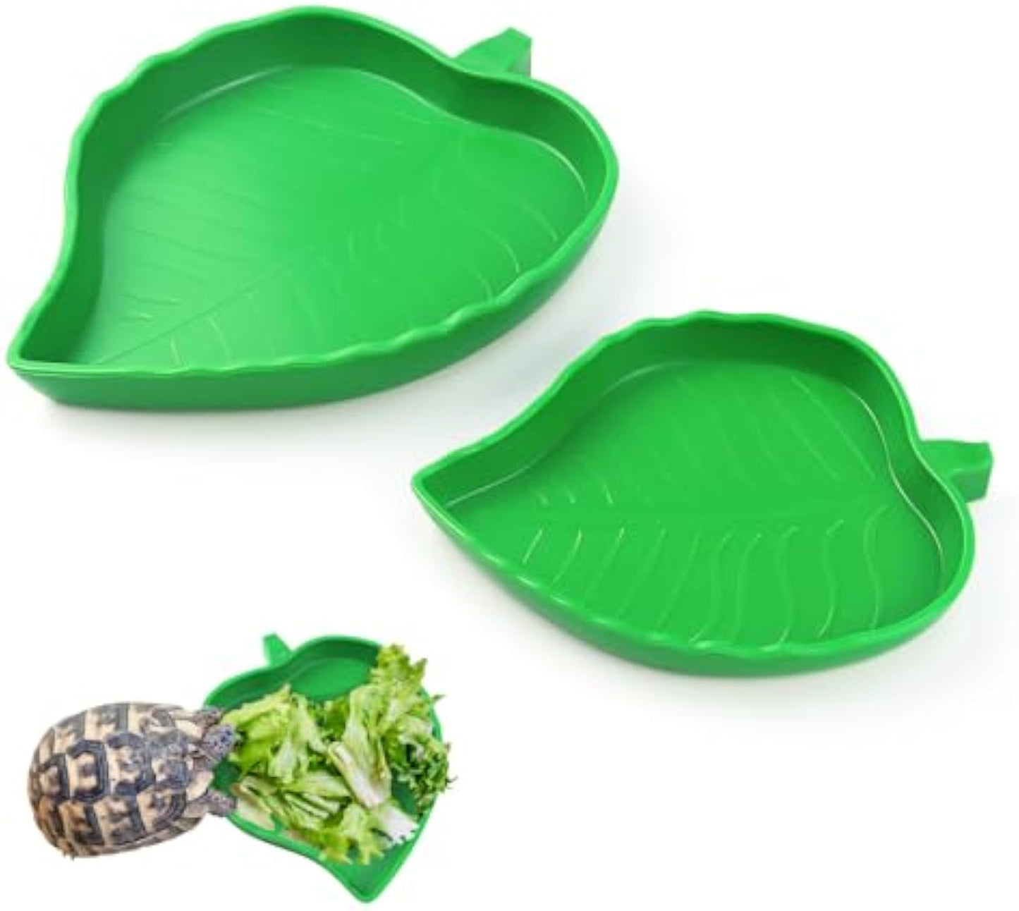 2 Pcs Leaf Reptile Food Water Bowl Plate Dish For Tortoise, Lizards, Young Bearded Dragons, Small Snakes, 2 Sizes