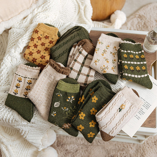 Women's Green Wool Socks Thickened