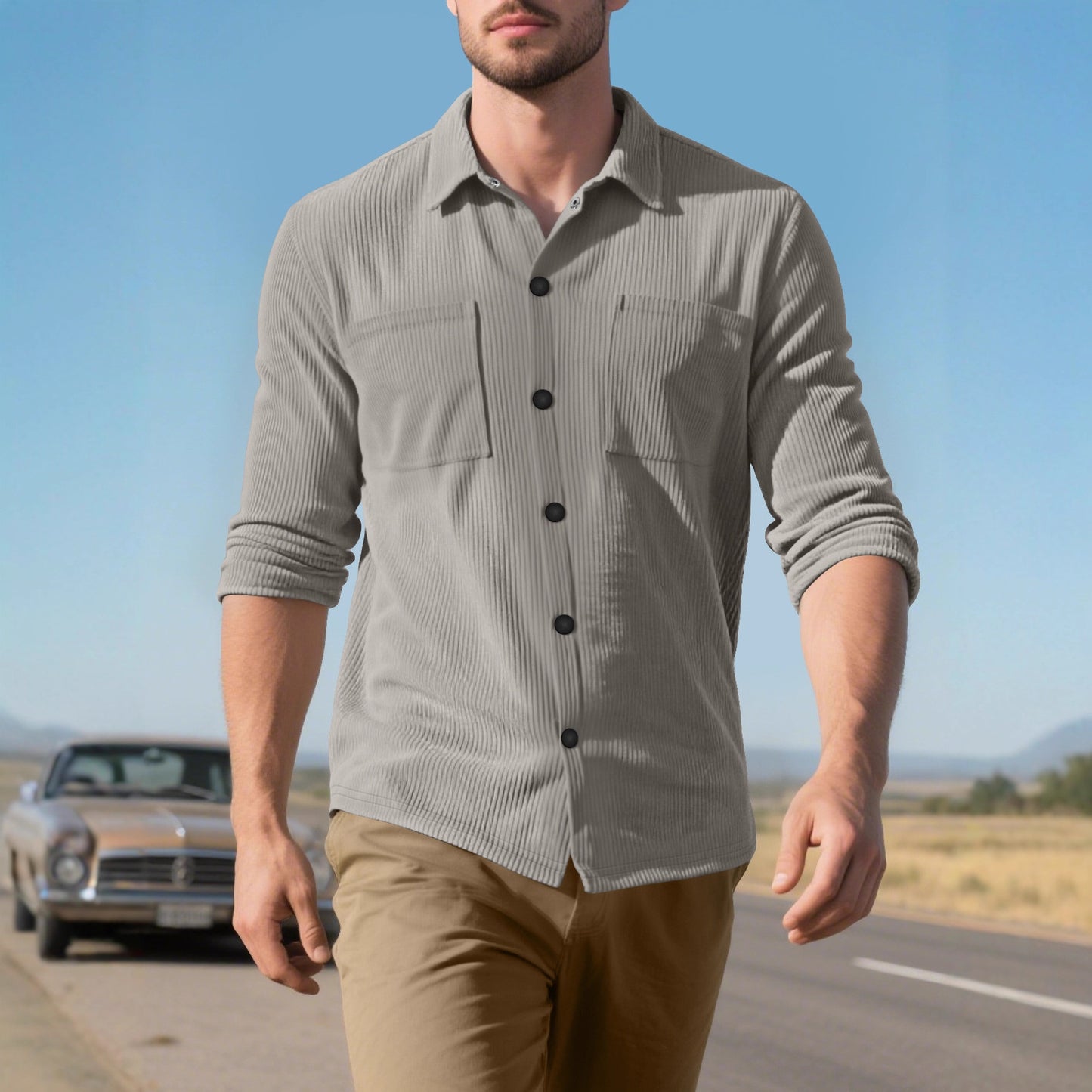 Casual Fashion Polo Collar Multi-pocket Jacket Top