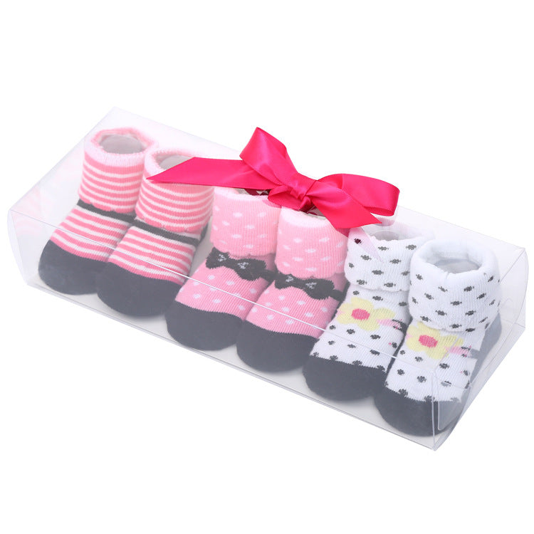 Cute Cartoon Solid Color Polka Dot Letters Striped Bow Baby Socks Set