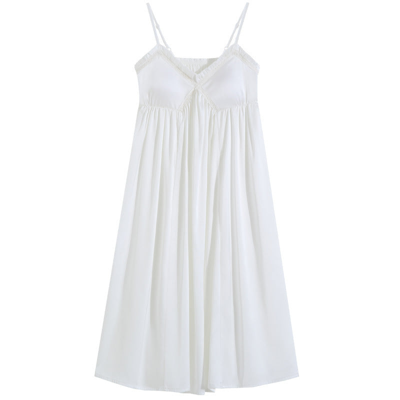 French-style Long Nightgown With Built-in Chest Pads Perfect For Wearing Outside