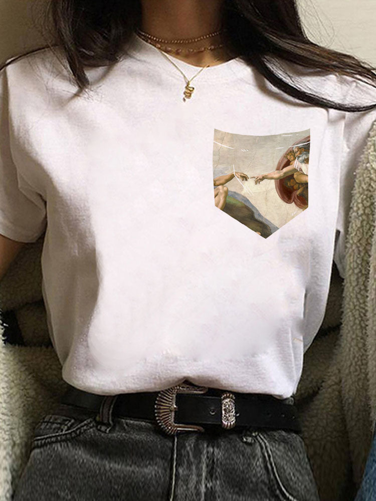 European And American Alphabet Print Short-sleeved T-shirt