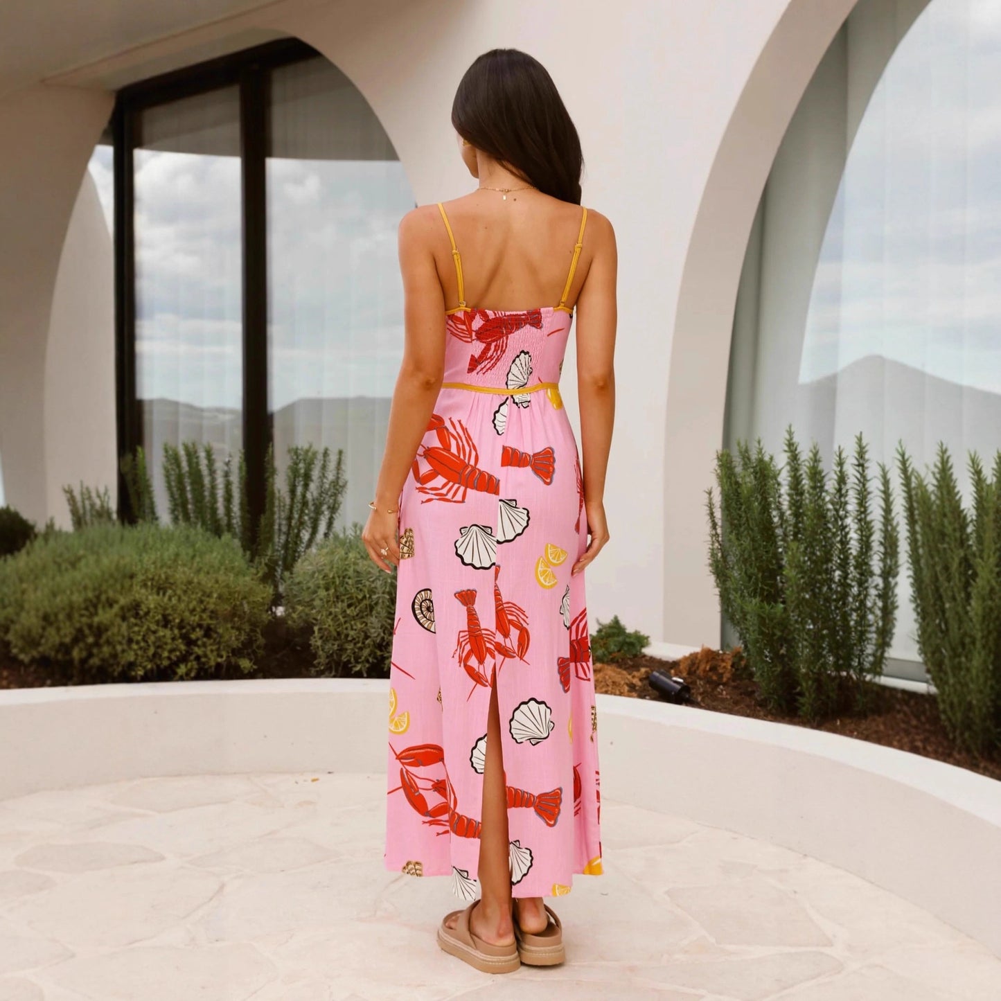 Casual And Stylish Linen Slip Dress With A Printed Design