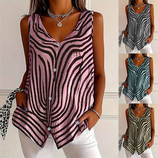 Spring And Summer New Women's Printed Button Cardigan Vest