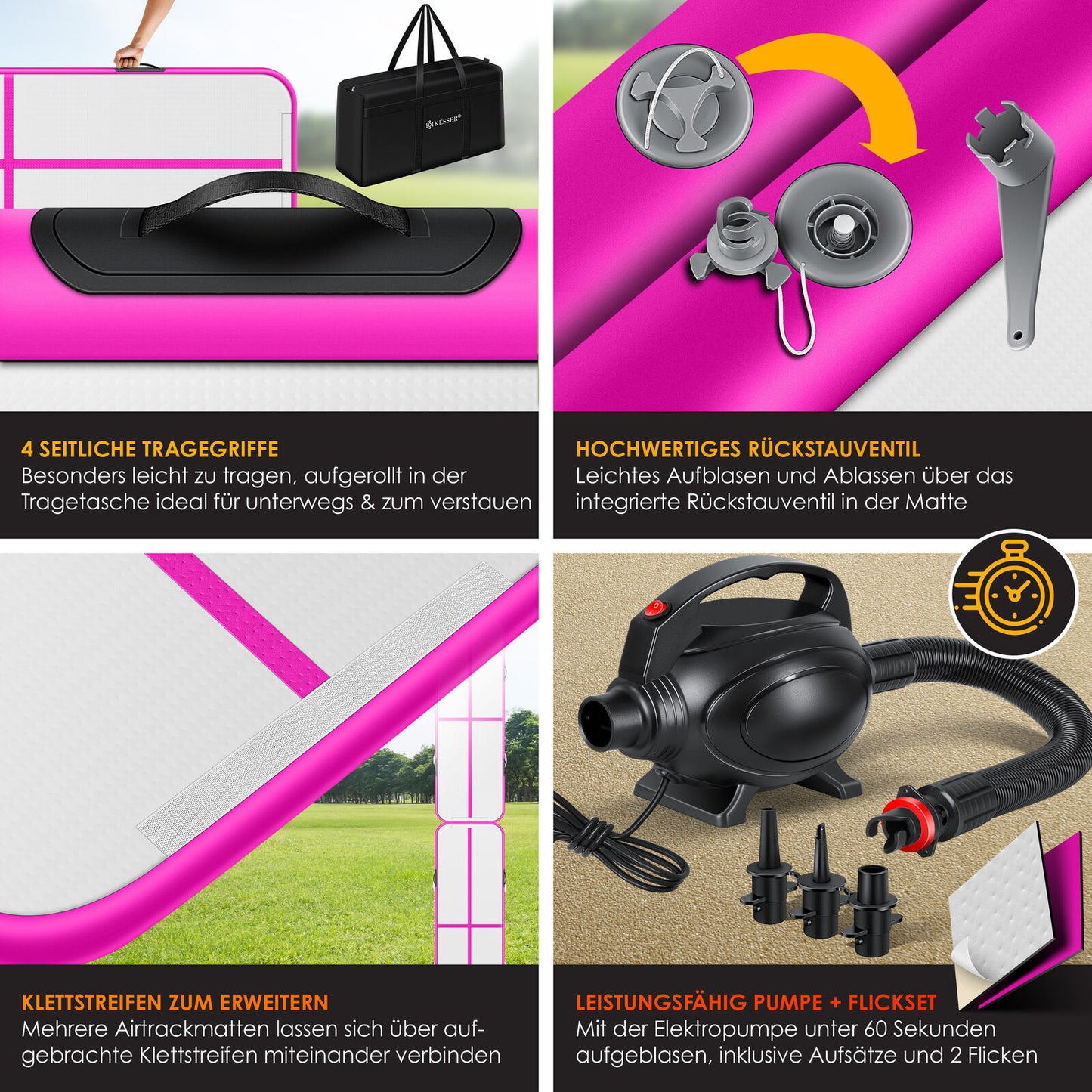KESSER® Turnmatte Aufblasbar Air Track Matte Tumbling Gymnastikmatte Mit Pumpe