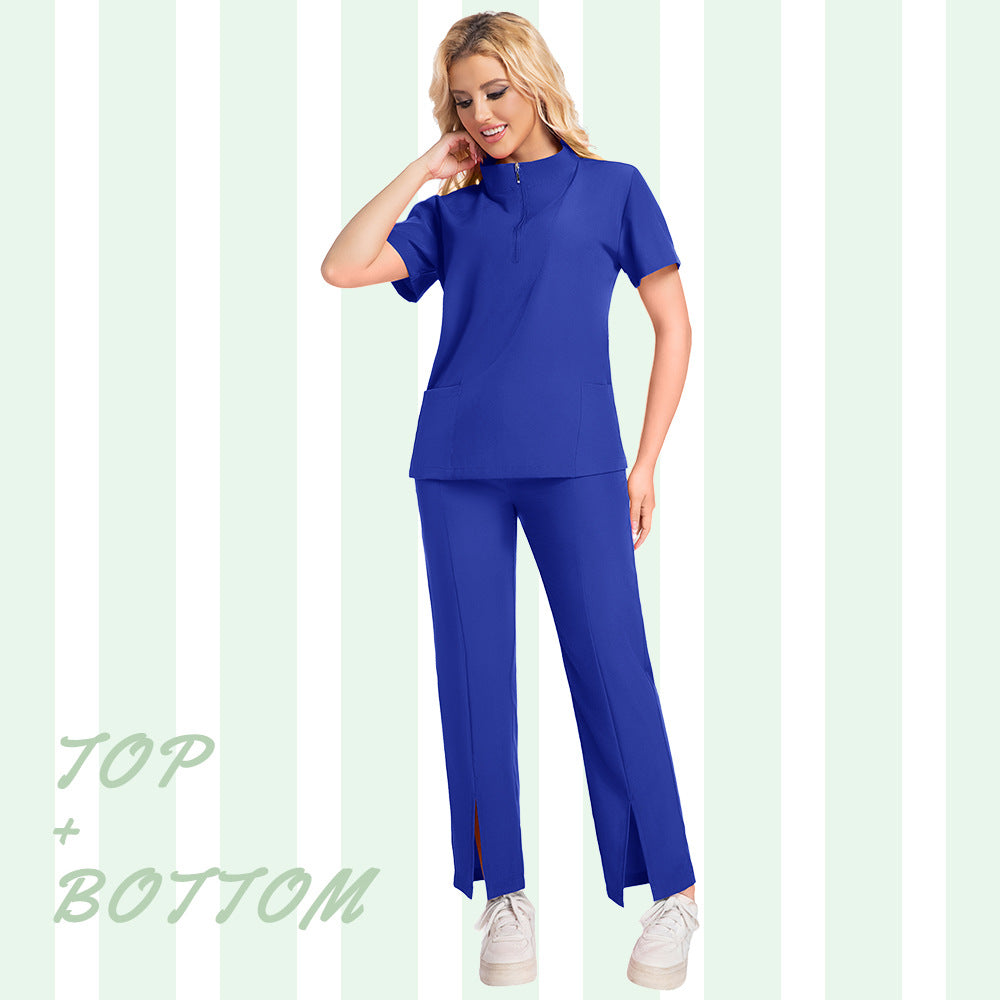 New Summer Casual Stand Up Collar Zipper Short Sleeved Surgical Gown