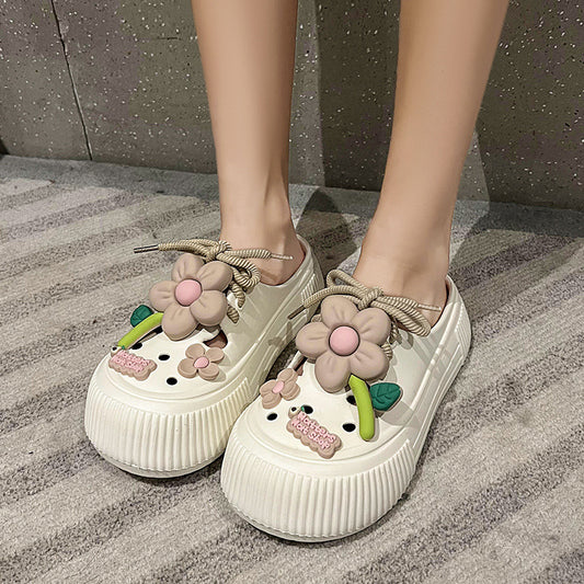 Sweet Flowers Closed Toe Half Slippers Women's Summer Outdoor Shoes