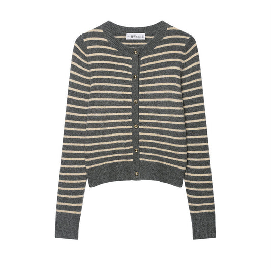 Stribet Strikket Jakke til Kvinder i Løst Design i Ren "Desire"-stil