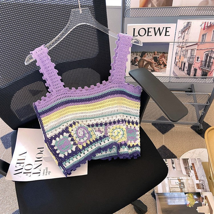 Hollow Knitted Short Inner Knitted Embroidery Sexy Small Sling Vest