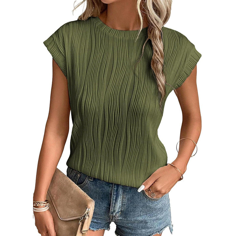 Dame Modetoppe Rund Hals Super Korte Ærmer Ensfarvet Sommer T-shirt