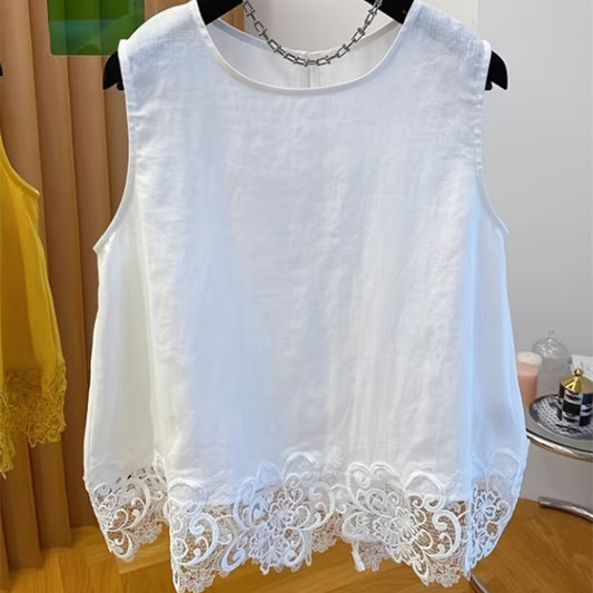 French-Style Lace Spliced Sleeveless Vest
