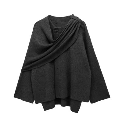 Women's Asymmetric Scarf Short Knitted Overcoat Jacket