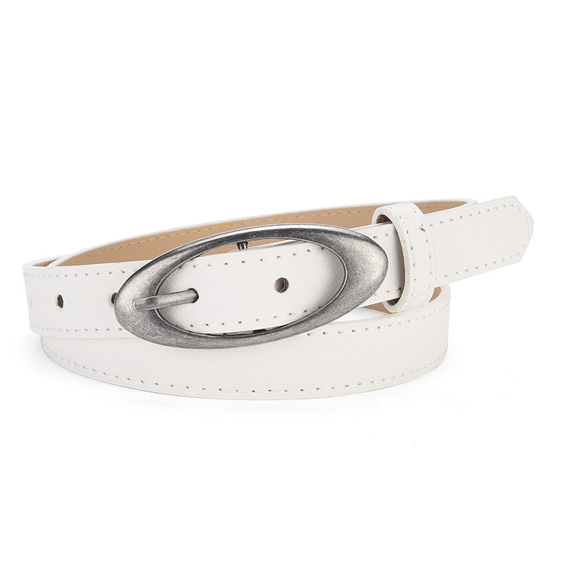 Womens Korean-style Oval Alloy Pin Buckle Minimalist All-match Belt