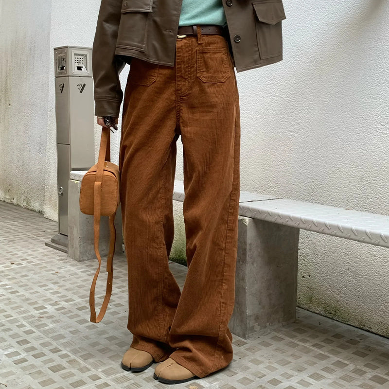 Tall Loose All-matching Corduroy Retro Straight-leg Trousers