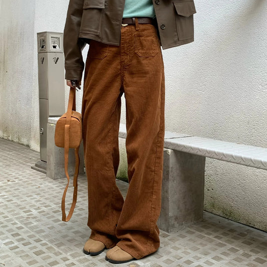 Tall Loose All-matching Corduroy Retro Straight-leg Trousers