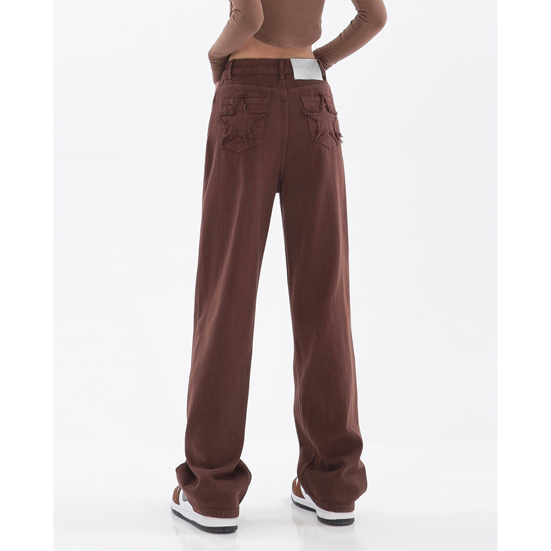Coffee Color Design Sense Straight High Street Pants Trend