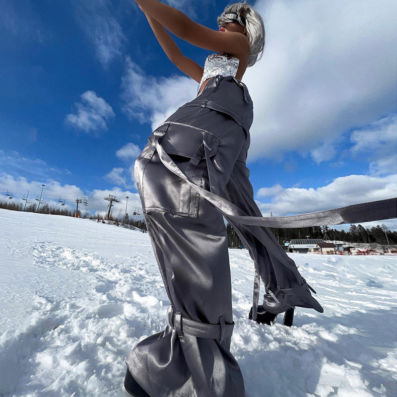 Functional Gray Streamer Design Overalls Women