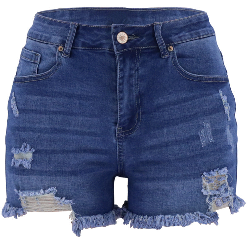 Four-color Ripped High Waist Women's Denim Shorts