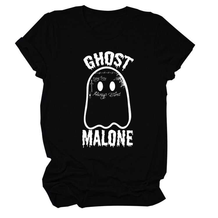 Ghost Round Neck Letter Halloween Loose Short Sleeve T-shirt