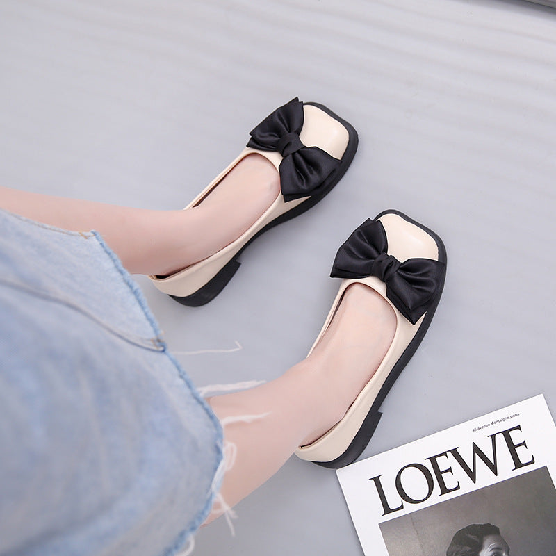 Chunky hælplateau-loafers, nye retro-pumps i laklæder med firkantet tå og sløjfe til kvinder, forår og sommer
