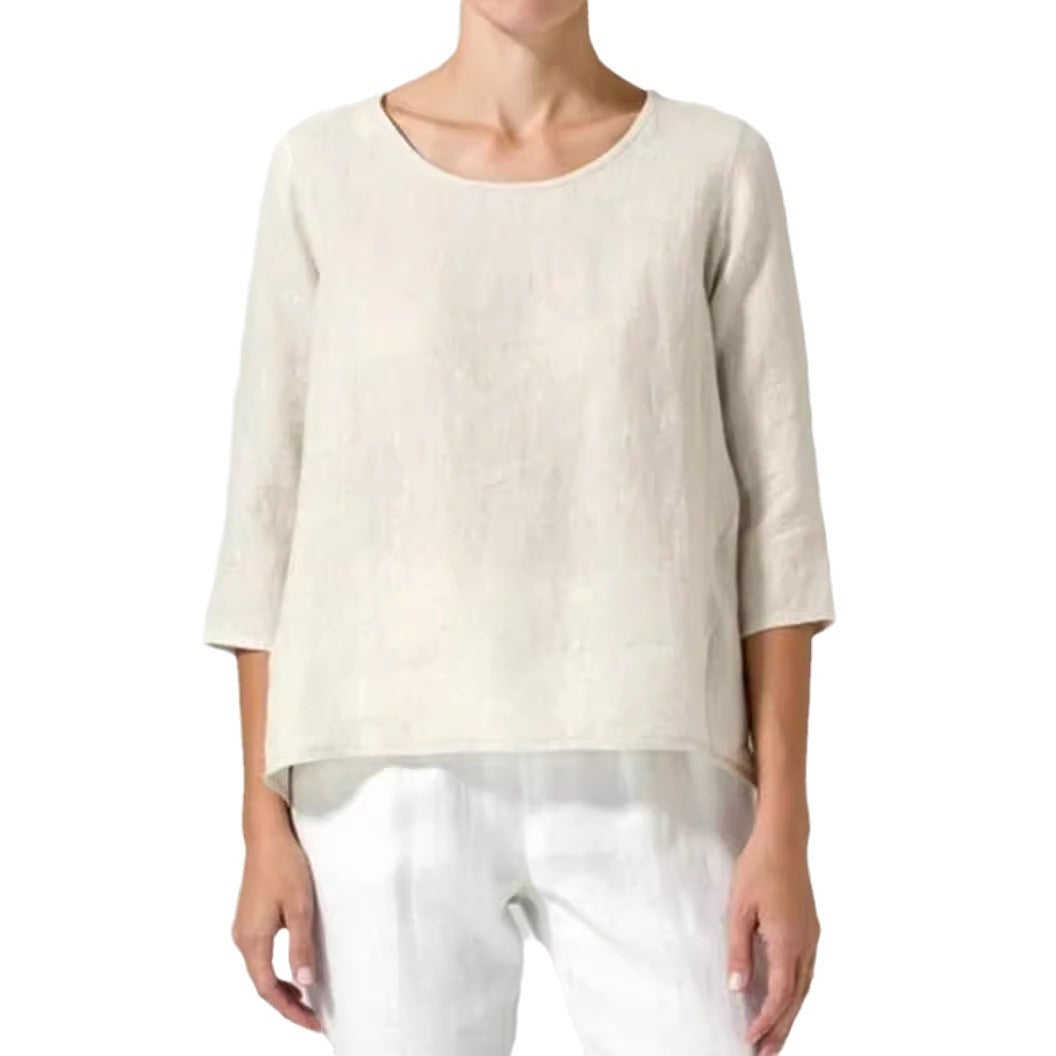 Cotton And Linen Plus Size Women's Clothing 34 Sleeve Casual Loose-fitting T-shirt