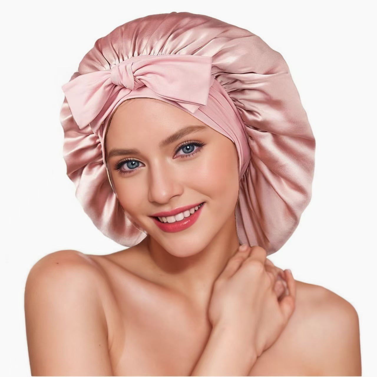 Stretch Ribbon Bowknot Silk Round Cap Solid Color
