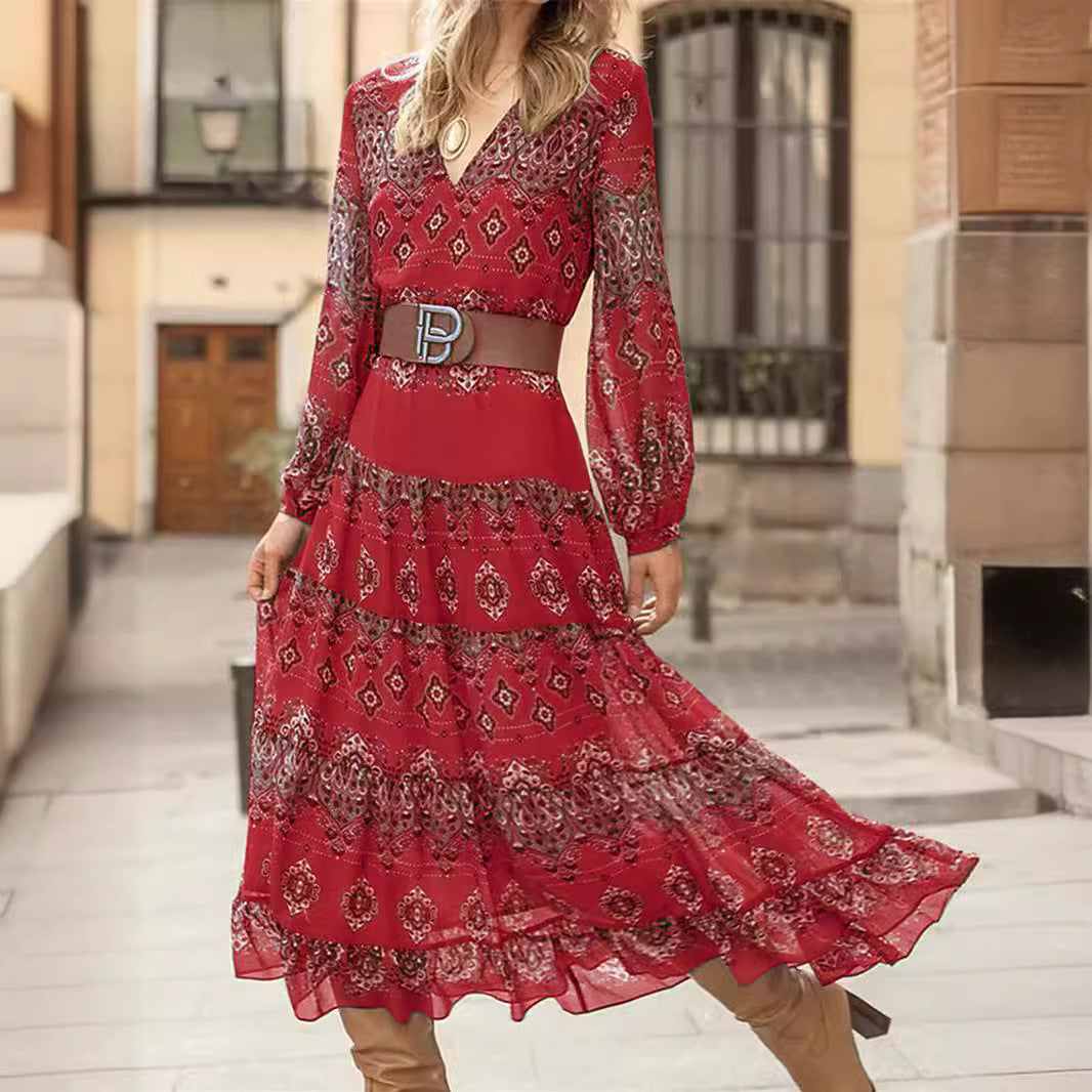 Ethnic Style Pattern Printing Large Swing Dress