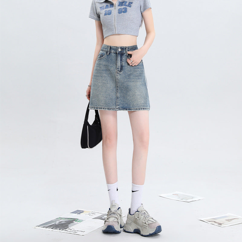 Loose Slimming A- Line Anti-exposure Ribbon High Waist Skirt