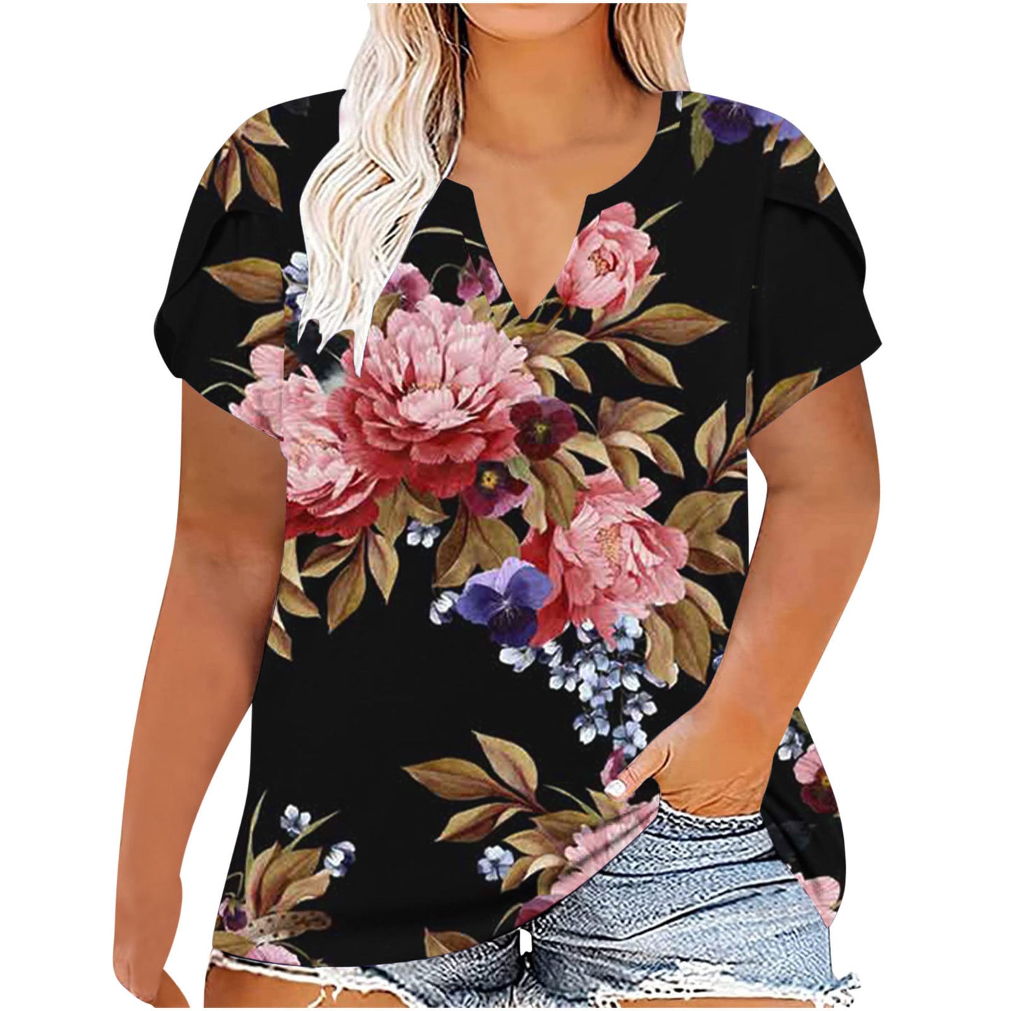 Women's V-neck Printed Short Sleeved Top