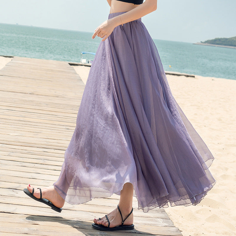 Chiffon Nederdel Stor Svingnederdel Ferie Strandkjole Fe Kjole