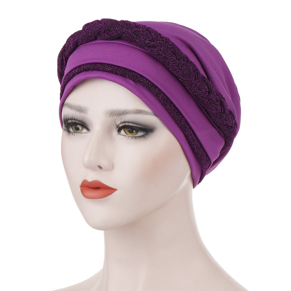 New Multi-color Crystal Hemp Three-layer Turban Hat