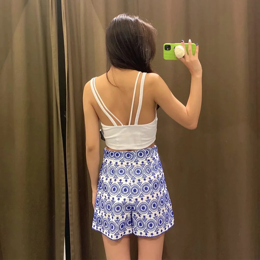 Casual Embroidered Straight Shorts