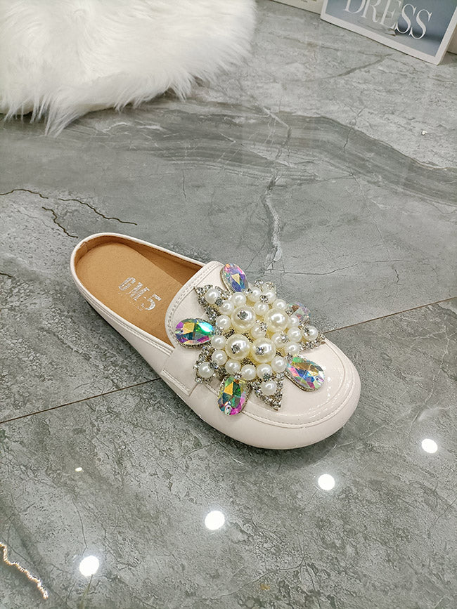 Summer Patent Leather Pearl Flower Women's Shoes