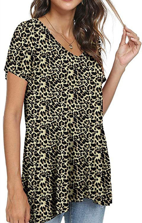 Women's Summer Casual V-Neck Loose Short Sleeve Top T-Shirt