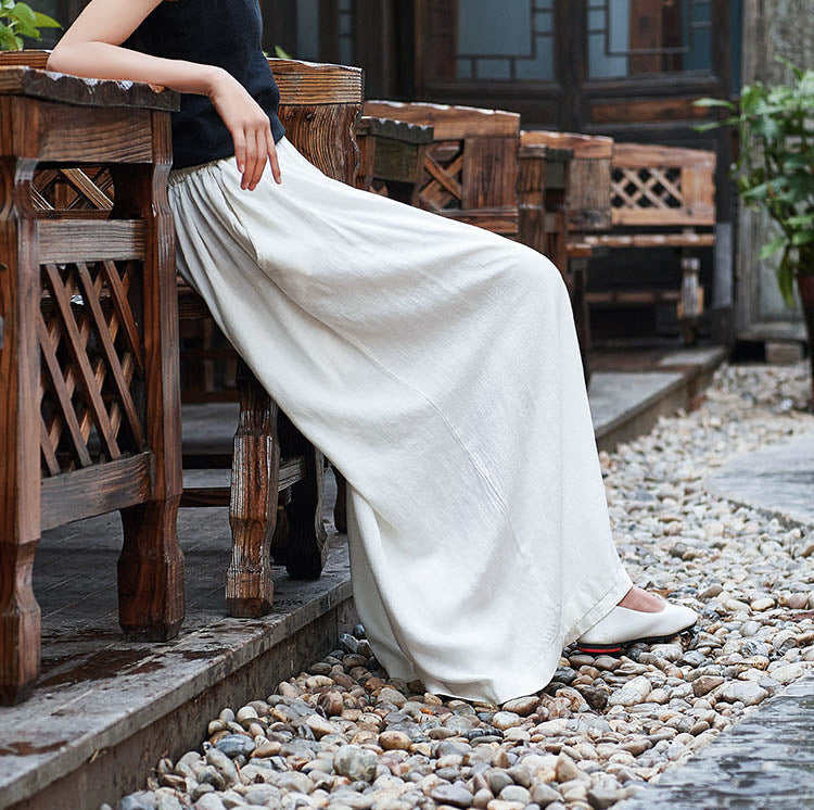 Linen Slim-looking Stone Washed Trousers Yoga Travel Culottes