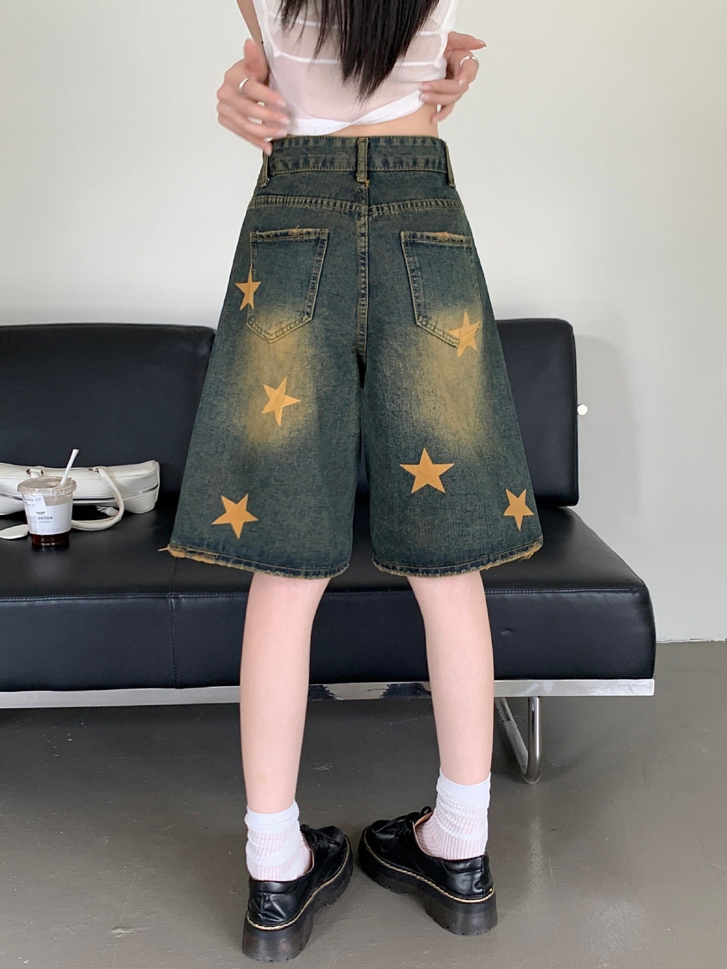 Washed Old Five-pointed Star Denim Shorts Female